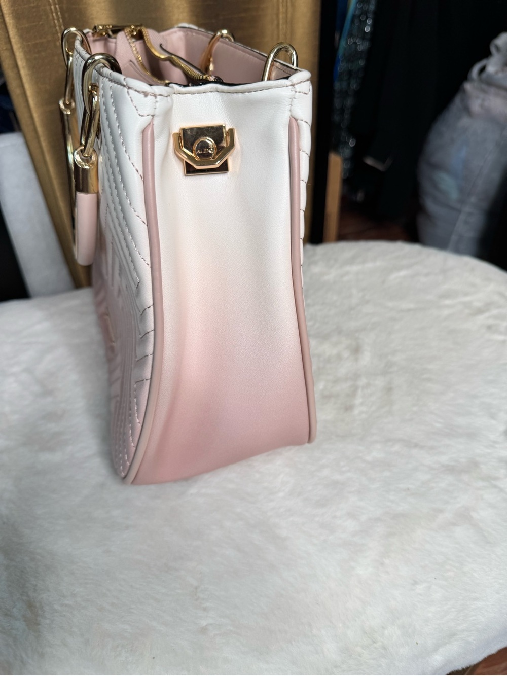 Aldo Blush Ombre Quilted Top Handle Satchel Handbag Gold Hardware - Picture 9 of 9